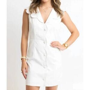 NWT Rachel Parcell Womens White Sleeveless Scallop Collar Shirt Dress Size Small